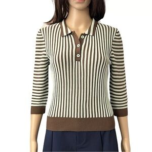 Zara Women’s 3/4 Sleeves Polo Shirt Sweater Top Striped Size M - Medium - NWT